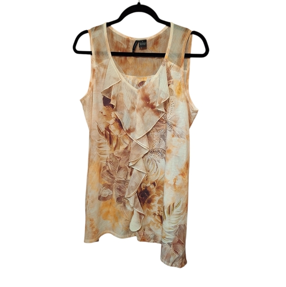 new directions Tops - New Directions Sleeveless Forrest Fairy Ruffles Floral Brown Blouse Ladies Large